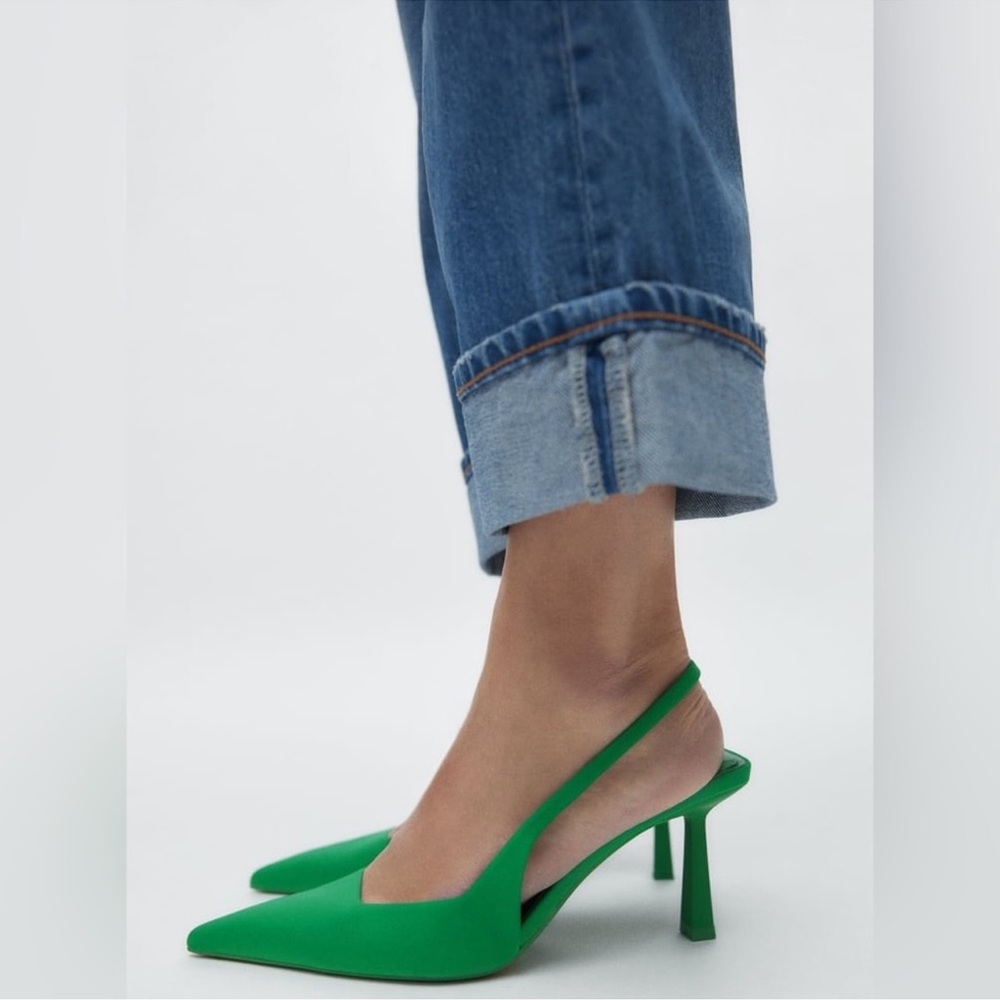 ZARA Elegant Green Women's Slingback Heels Size 37 ( US 7 ) in Dust Bag